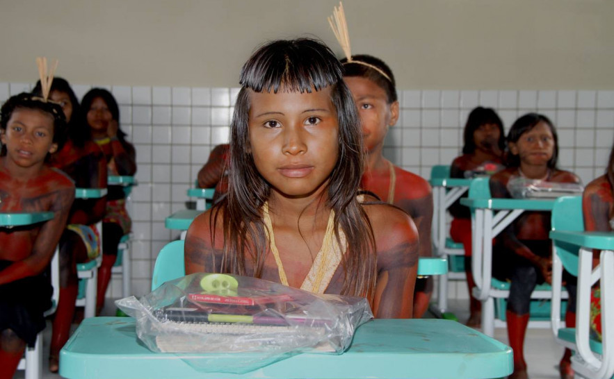 Estudante da Aldeia Mangabeira em sala de aula: nova escola trouxe mais conforto e dignidade aos indígenas de Itacajá. 
