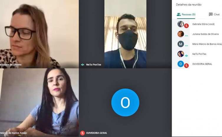 Equipe da ouvidoria em reunião com interlocutor da unidade setorial da Secretaria da Cidadania e Justiça   