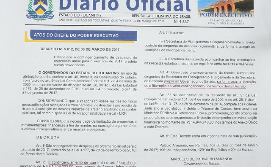 Governo do Estado decreta contingenciamento  de despesas do orçamento 2017