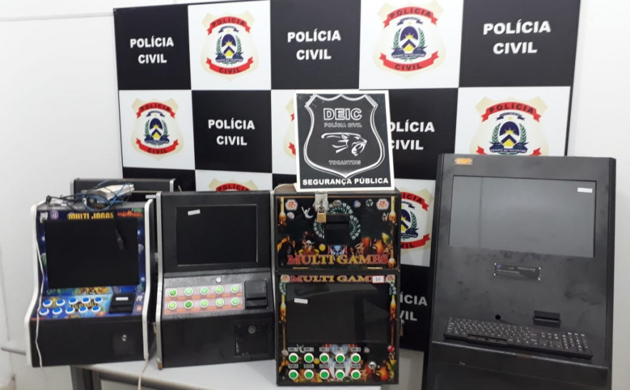 Máquinas caça-níqueis apreendidas pela Polícia Civil em Palmas 