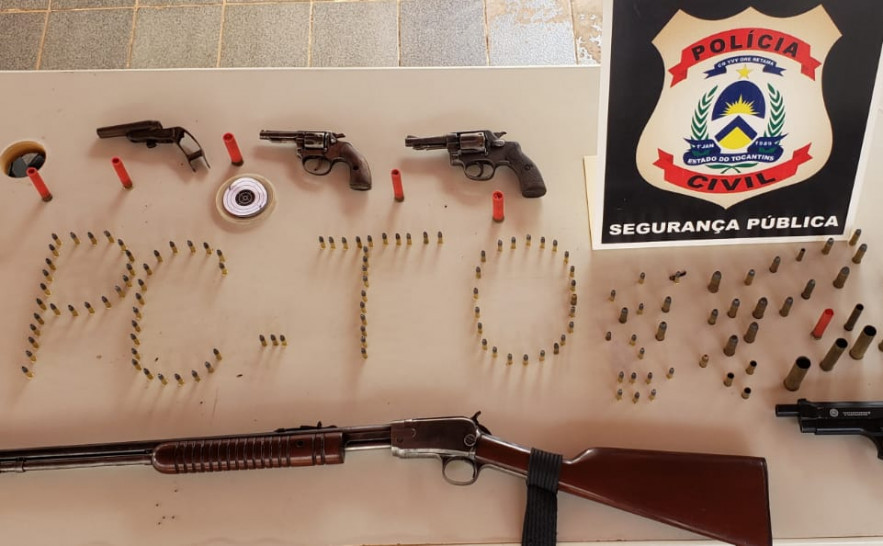 Armas apreendidas pela Polícia Civil durante operação em Tocantinópolis 