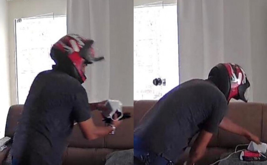Imagens da câmara de segurança mostram sequência do homem furtando a residência 