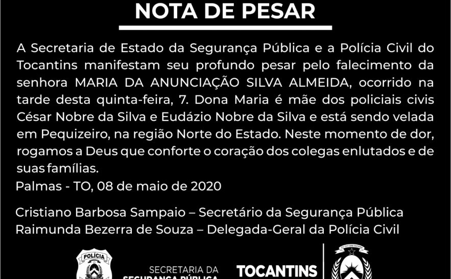 Nota de pesar mãe de policiais civis