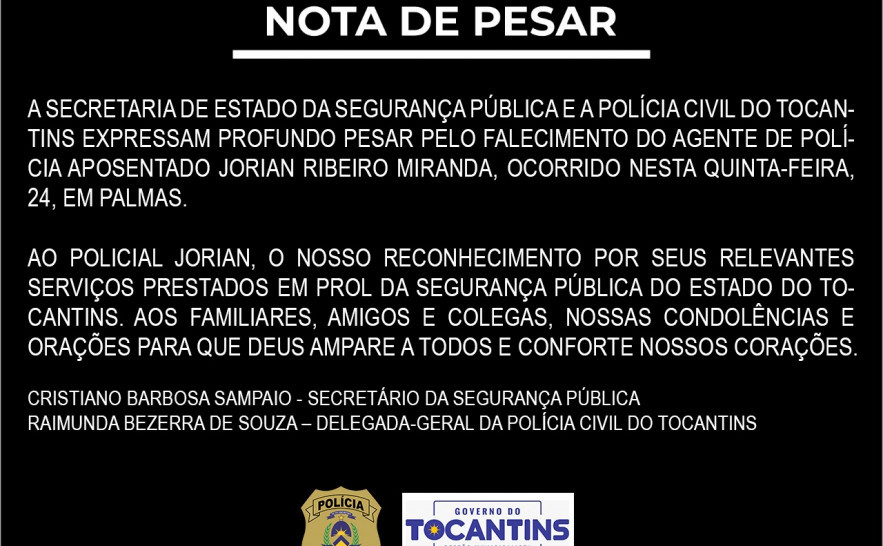 Nota de pesar policial Jorian Ribeiro Neto