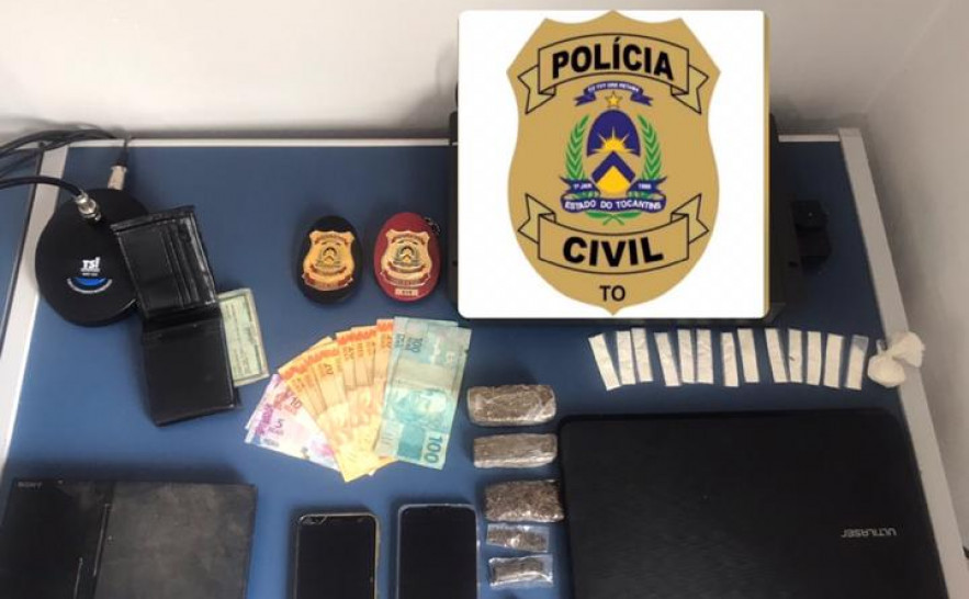 Drogas E demais objetos apreendidos pela Polícia Civil com suspeito em Cristalândia 