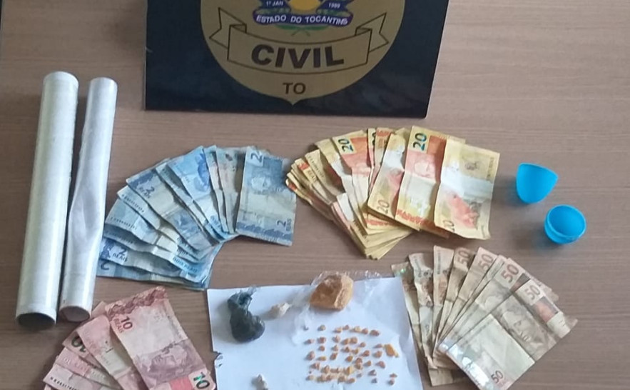 Drogas e dinheiro apreendidos pela Polícia Civil em Araguaína