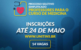 Processo seletivo de professores para o curso de Medicina da Unitins encerra inscrições nesta segunda, 24
