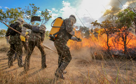 Com apoio da Defesa Civil Estadual e Naturatins, militares do Exército Brasileiro fazem treinamento de combate a incêndio, em Palmas