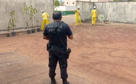 Custodiados da Unidade Penal de Barrolândia fazem limpeza e arborização do Fórum e do Hospital Municipal de Miranorte
