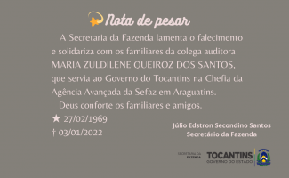 Nota de pesar - Maria Zuldilene Queiroz dos Santos