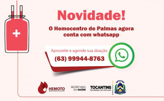 Hemocentro de Palmas disponibiliza número de whatsapp para atendimentos aos doadores