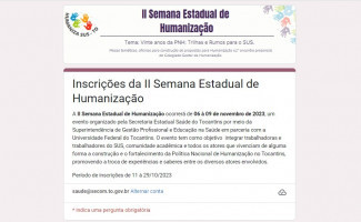 Inscrições para II Semana Estadual de Humanização do SUS encerram no domingo, 29
