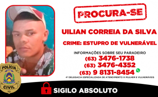Polícia Civil procura indivíduo investigado por estupro de vulnerável cometido em Colinas do Tocantins