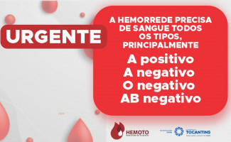 Urgente: a Hemorrede Tocantins precisa de sangue