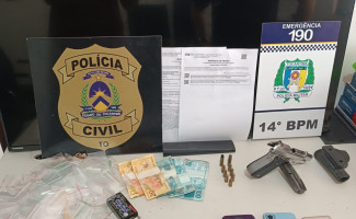 Ação conjunta das Polícias Civil e Militar resulta na prisão de indivíduo,  recuperação de objetos furtados e apreensão de arma de fogo e drogas 