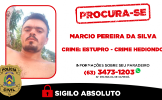 Polícia Civil procura homem investigado por crime de estupro cometido em maio deste ano em Xambioá