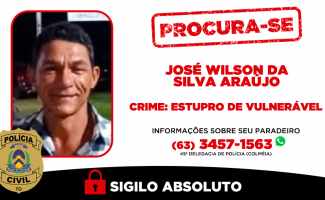 Homem investigado por estupro de vulnerável é procurado pela Polícia Civil do Tocantins