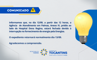Comunicado "Interrupção no fornecimento de energia pela Energisa". 