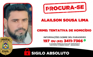 Homem investigado por tentativa de homicídio qualificado é procurado pela Polícia Civil do Tocantins