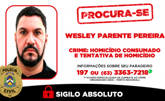 Homem investigado pelo crime de homicídio é procurado pela Polícia Civil do Tocantins