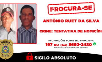 Polícia Civil do Tocantins procura homem suspeito de tentativa de homicídio qualificado em Taipas do Tocantins