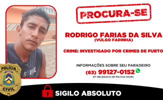 Polícia Civil do Tocantins procura homem investigado por série de furtos no interior do Tocantins