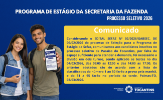 Processo seletivo de estágio: Comunicado aos candidatos de Paraíso