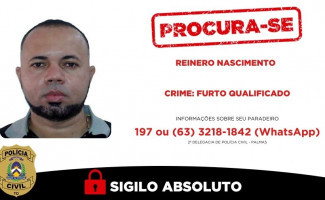 Polícia Civil procura suspeito com mandado de prisão por furto qualificado e possível ligação com organização criminosa em Palmas