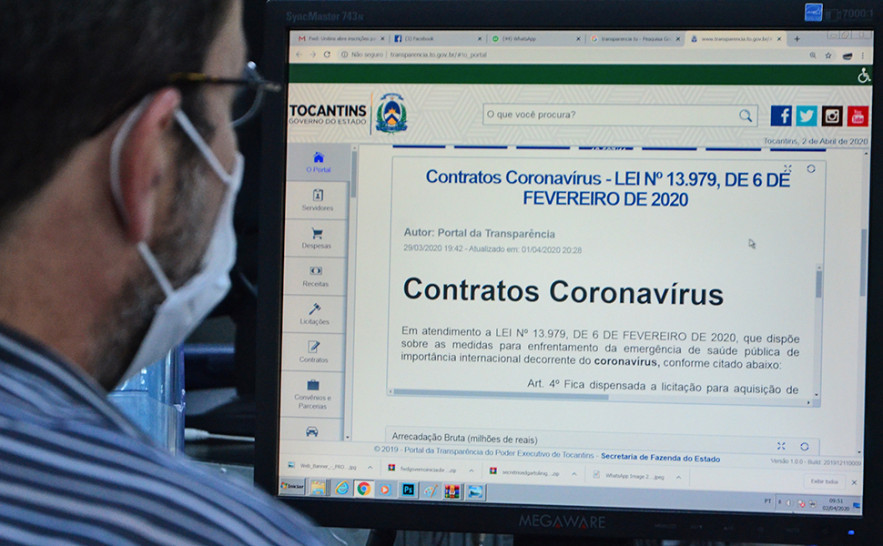 Aba está disponível na página principal do Portal, sob o título Contratos Coronavírus e será alimentada diariamente 