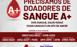 Hemorrede Tocantins precisa de sangue A+ (positivo)